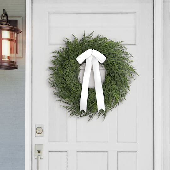 22" Artificial PE Cypress Christmas Wreath with Bow
